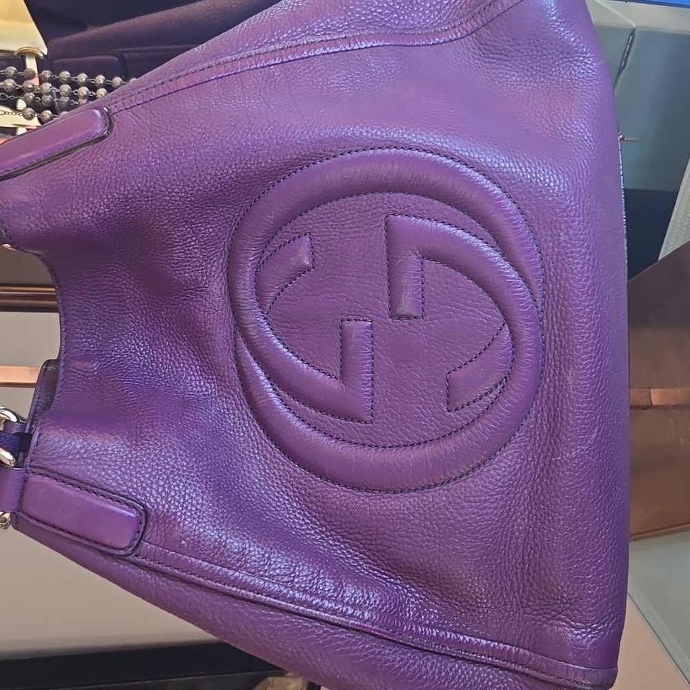 PRICE DROP! Gucci GG Pebbled Leather Purple Soho Tote Bag